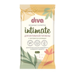 Влажные салфетки DIVA №20 intimate для интимной гигиены с экстрактом ромашки, арт.10163