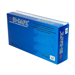 Перчатки нитриловые медицинские нестерильные одноразовые, Bi-Safe цвет: голубой, размер:М (упаковка)