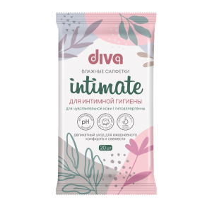 Влажные салфетки DIVA №20 intimate для интимной гигиены для чувствительной кожи, арт.72534