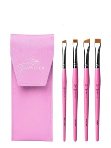 FreiAVIVER Набор кистей для бровей в чехле (4шт), розовый